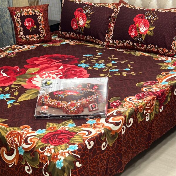 3D Panel Bed Sheet Set with Cushion & Pillow – Premium Crystal Cotton | OneBucketPK