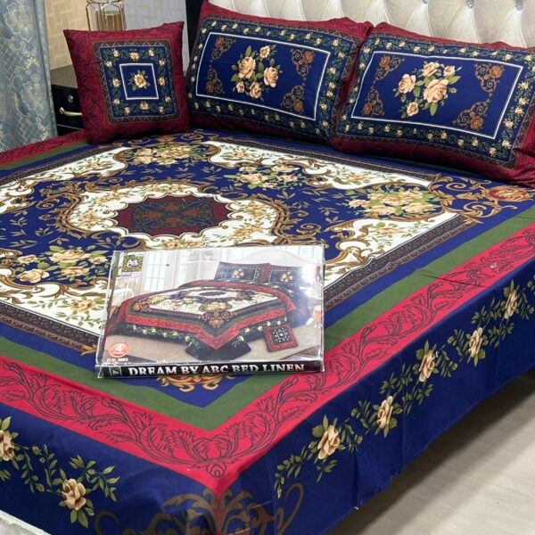 3D Panel Bed Sheet Set with Cushion & Pillow – Premium Crystal Cotton | OneBucketPK