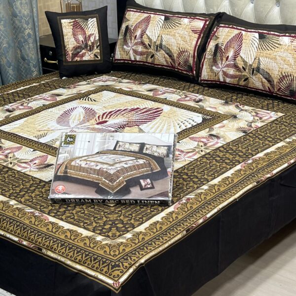 3D Panel Bed Sheet Set with Cushion & Pillow – Premium Crystal Cotton | OneBucketPK