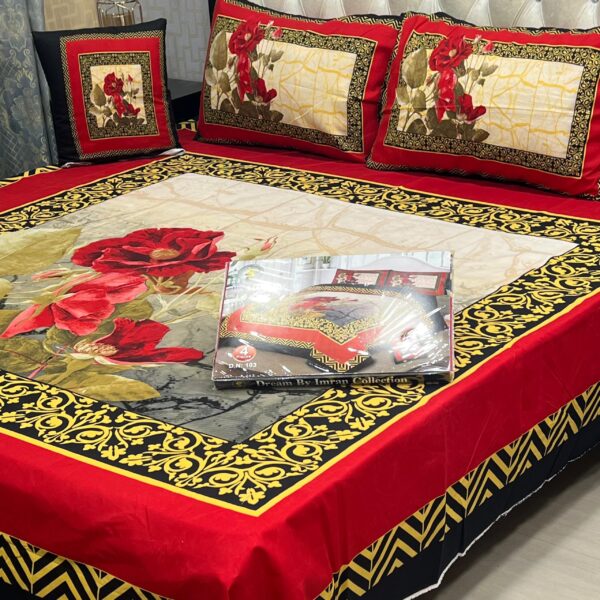3D Panel Bed Sheet Set with Cushion & Pillow – Premium Crystal Cotton | OneBucketPK