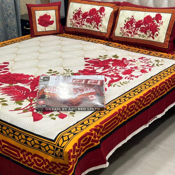 3D Panel Bed Sheet Set with Cushion & Pillow – Premium Crystal Cotton | OneBucket