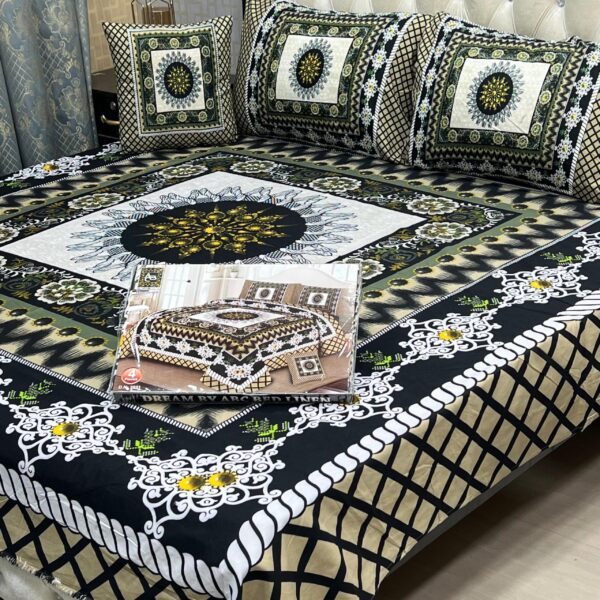 3D Panel Bed Sheet Set with Cushion & Pillow – Premium Crystal Cotton | OneBucket