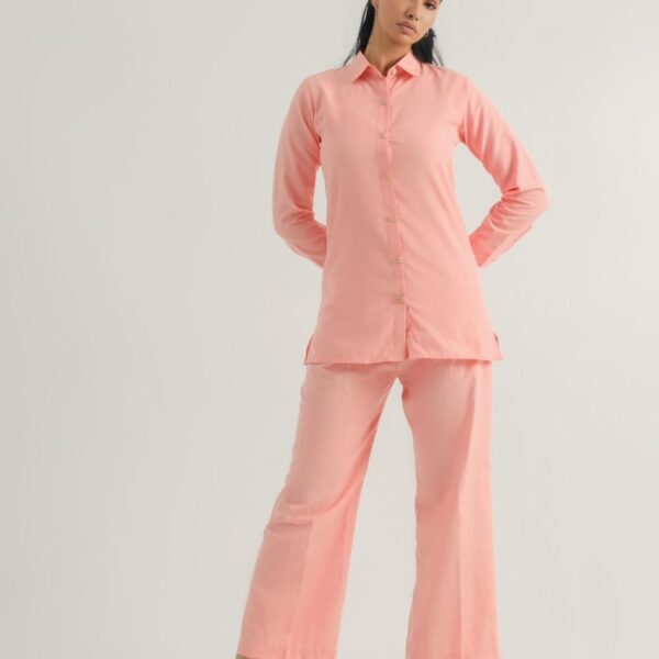 Classic Co-ord Set  light pink colour  (cotton chambery)